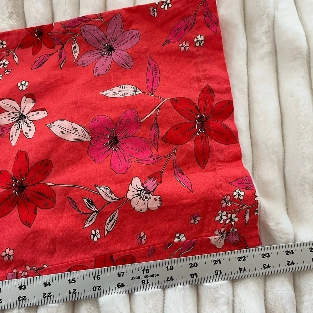 Banana Republic Cropped Linen Cotton Wide Leg Cropped Jumpsuit Red Floral Size 2